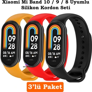 Xiaomi Mi Band 8 Mi Band 9 Mi Band 10 Uyumlu 3lü Paket Silikon Kordon Bileklik Metal Pimli
