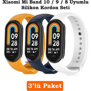 Xiaomi Mi Band 8 Mi Band 9 Mi Band 10 Uyumlu 3lü Paket Silikon Kordon Bileklik Metal Pimli