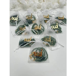 Lena Gift Workshop Hediyelik Lafızlı Kesede Inci Tesbih ( 10 Adet ) ( Mevlid - Hac - Umre -Bohça)