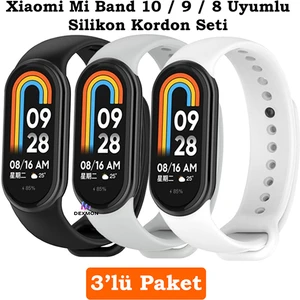 Xiaomi Mi Band 8 Mi Band 9 Mi Band 10 Uyumlu 3lü Paket Silikon Kordon Bileklik Metal Pimli