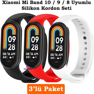 Xiaomi Mi Band 8 Mi Band 9 Mi Band 10 Uyumlu 3lü Paket Silikon Kordon Bileklik Metal Pimli