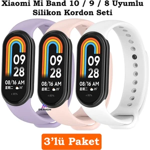 Xiaomi Mi Band 8 Mi Band 9 Mi Band 10 Uyumlu 3lü Paket Silikon Kordon Bileklik Metal Pimli