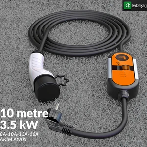10 Metre Ev Prizi 3.5 Kw Elektrikli Araç Taşınabilir Şarj Cihazı Tip-2 Mod 2