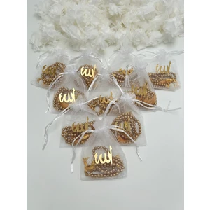 Lena Gift Workshop Hediyelik Lafızlı Kesede Inci Tesbih ( 10 Adet ) ( Mevlid - Hac - Umre -Bohça)