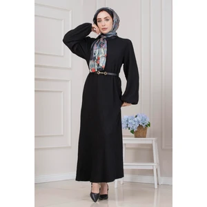 Yuvarlak Yaka Yağmur Elbise-Siyah