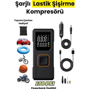 Dijital Göstergeli LED Işıklı Taşınabilir 4500MAH Araç Lastik Şişirme Hava Kompresörü