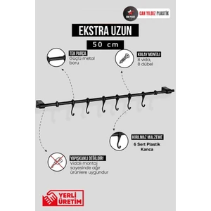 Can Yıldız Plastik Can Yıldız Plastik Duvar Mobilyaya Monte 6 Kancalı Fincan Kupa Bardak Kaşık Kepçe Askısı Siyah 50CM
