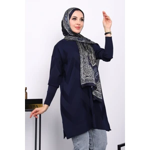 Lacivert Soğuk Iplik Bisiklet Yaka Triko Tunik