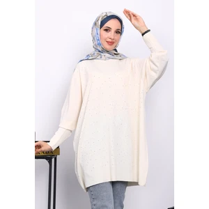 Taş Bisiklet Yaka Taş Işlemeli Tunik