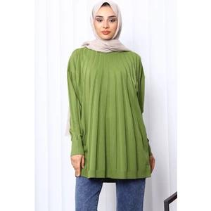 Yeşil Bisiklet Yaka Merserize Triko Tunik