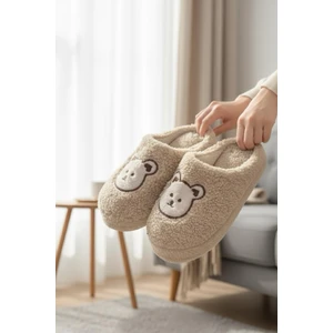 Ft 103 Panda Nakışlı Kadın Ev Terliği Peluş Terlik Çeyiz ve Bohça Terliği Ses Yapmaz Kalın Taban