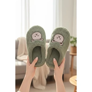 Ft 103 Panda Nakışlı Kadın Ev Terliği Peluş Terlik Çeyiz ve Bohça Terliği Ses Yapmaz Kalın Taban