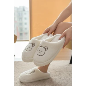 Ft 103 Panda Nakışlı Kadın Ev Terliği Peluş Terlik Çeyiz ve Bohça Terliği Ses Yapmaz Kalın Taban