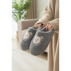 Ft 103 Panda Nakışlı Kadın Ev Terliği Peluş Terlik Çeyiz ve Bohça Terliği Ses Yapmaz Kalın Taban