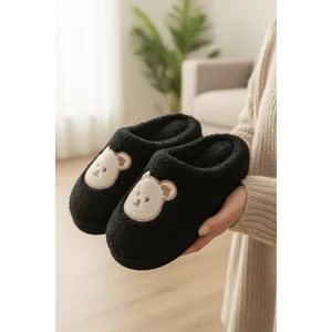 Ft 103 Panda Nakışlı Kadın Ev Terliği Peluş Terlik Çeyiz ve Bohça Terliği Ses Yapmaz Kalın Taban