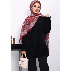 Siyah Volanlı Angora Yumoş Triko Tunik