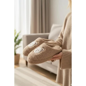 Ft 103 Panda Nakışlı Kadın Ev Terliği Peluş Terlik Çeyiz ve Bohça Terliği Ses Yapmaz Kalın Taban