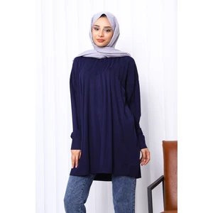 Lacivert Bisiklet Yaka Merserize Triko Tunik