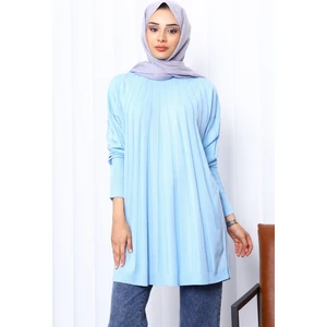 Bebe Mavi Bisiklet Yaka Merserize Triko Tunik