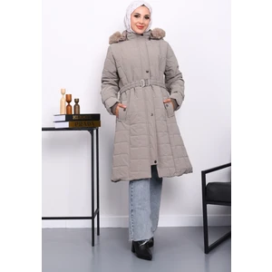 Vizon Kapüşonu Kürklü Uzun Şişme Mont