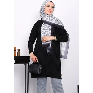 Siyah Soğuk Iplik Bisiklet Yaka Triko Tunik