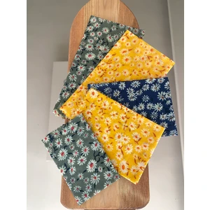 5'li Papatya Desen Tekrar Kullanılabilen Doğal Balmumu (Balmumlu) Gıda Saklama Kumaş Bez (Erzak Saklama Kabı)