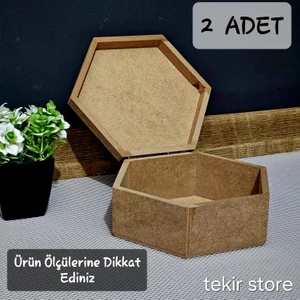 Tekir Store Ahşap Altıgen Öğrenci Kutu Çok Amaçlı Kapaklı Organizer Ham Hobi Boyamalık