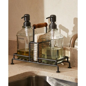 Modern Cam Ikili Sıvı Sabunluk & Deterjanlık Seti (450 Ml) – Metal Standlı