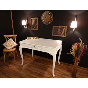 Wooding Mobilya 110 cm Çekmeceli Masif Beyaz Çalışma Masası