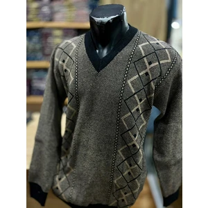 Erkek Triko V Yaka Desenli Kazak