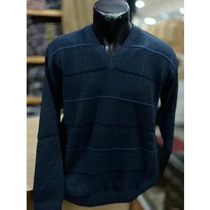 Erkek Triko V Yaka Desenli Kazak