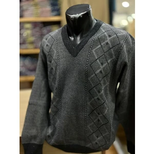 Erkek Triko V Yaka Desenli Kazak