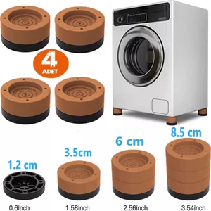 Beyaz Eşya Ayağı Çamaşır Makinesi Mobilya Titreşim Önleyici Kaydırmaz 8.5 cm Yükseltici 4 Lü Kahverengi