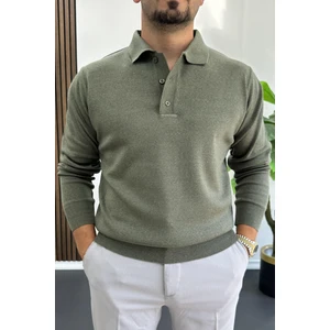 Erkek Düğmeli Polo Yaka Kazak Yeşil EDW231