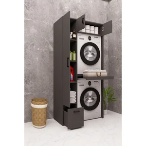 Demirbal Mobilya Mdf Çamaşır Makinesi ve Kurutma Makinesi Dolabı Çekmeceli Antrasit