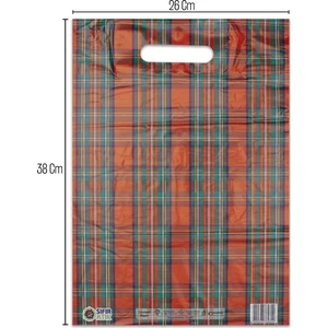 No:2 (26*38) Kırmızı Ekose Desenli Takviyeli Elgeçme Poşet 50 Adet