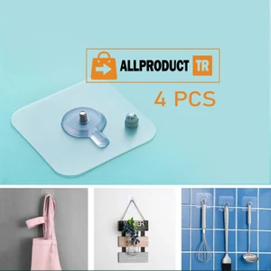 All Product Ultra Güçlü Vantuzlu Askı – 4'lü Set. İz Bırakmaz, Paslanmaz, Yüksek Taşıma Kapasiteli Duvar Kancası