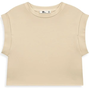 Yarım Kol Sıfır Yaka Basıc Bej T-Shırt