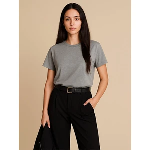 Kısa Kollu Sıfır Yaka Basıc Antrasit T-Shırt