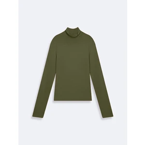 Uzun Kollu Balıkçı Yaka Basıc Yeşil Sweatshırt