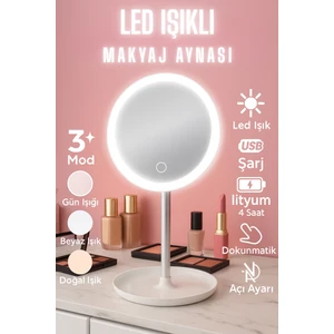 Dokunmatik LED Işıklı USB Li Yuvarlak Masa Üstü Makyaj Aynası Makyaj Aynası Ledli