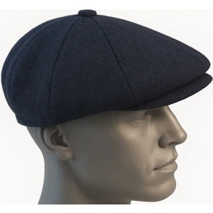 Erkek Kışlık Kaşe Kumaş Düğmeli Balık Sırtı Desenli Kasket Şapka (Newsboy Cap)