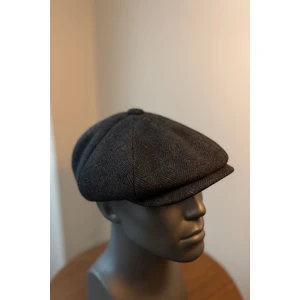 Erkek Kışlık Kaşe Kumaş Düğmeli Balık Sırtı Desenli Kasket Şapka (Newsboy Cap)