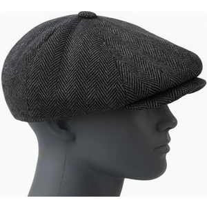 Erkek Kışlık Kaşe Kumaş Düğmeli Balık Sırtı Desenli Kasket Şapka (Newsboy Cap)