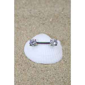 Piercing Nipple Meme Ucu Piercing Cerrahi Çelik Zirkon Taşlı Gökkuşağı Renk Taş Çapı 6 mm