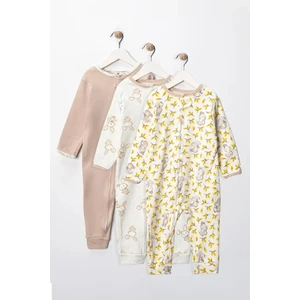 %100 Pamuk 9-12-18 Ay Tavşan 3'lü Patiksiz Manşetli Tulum (Kız Erkek Bebek Çocuk)