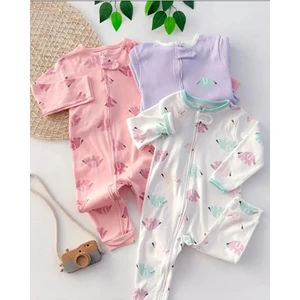 %100 Pamuk 9-12-18 Ay Renkli Fil 3'lü Patiksiz Manşetli Tulum (Kız Erkek Bebek Çocuk)