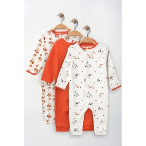 %100 Pamuk 9-12-18 Ay Kız Kuş 3'lü Manşetli Tulum (Kız Erkek Bebek Çocuk)