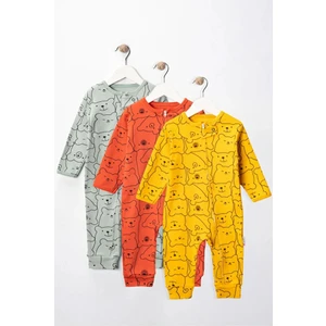 %100 Pamuk 9-12-18 Ay Ayıcık 3'lü Patiksiz Manşetli Tulum (Kız Erkek Bebek Çocuk)