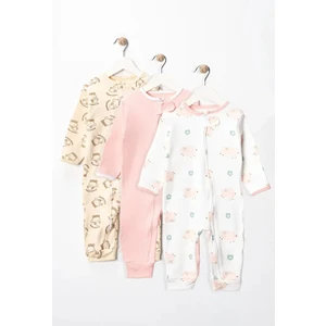 %100 Pamuk 9-12-18 Ay Kuzu Hayvan 3'lü Patiksiz Manşetli Tulum (Kız Erkek Bebek Çocuk)